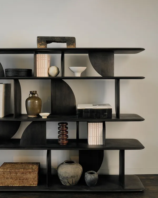 Geometric Boghylde Sortbejdset Teak