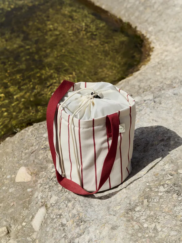 Outdoor Market Bottle Bag Medium Beige With Red Stripe