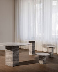 Soho Dining Table Ø80 cm Silver Travertine