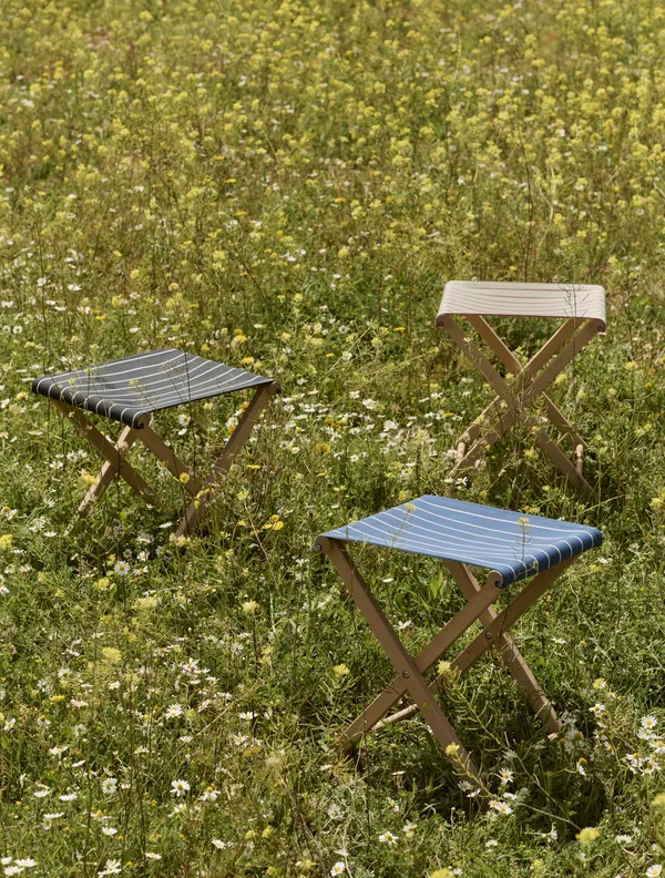 Outdoor Market Folding Stool Beige With Red Stripe
