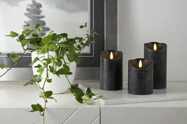 Flamme Rustic LED Blockljus Svart 15 cm