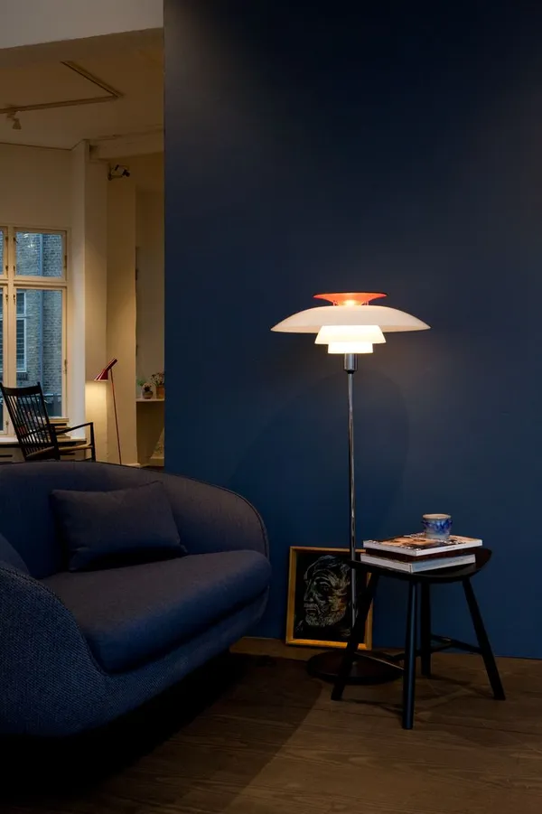 PH 80 Golvlampa Utan Dimmer Vit Opal Akryl / Krom