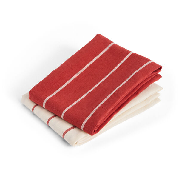 Outdoor Market Tea Towel Set of 2 Beige With Red Stripe