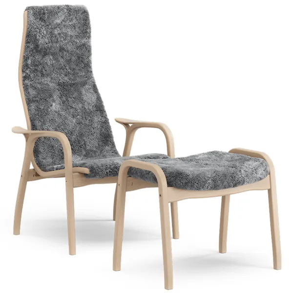 Lamino Lenestol med Fotskammel Saueskinn Scandinavian Grey / Lakkert Bøk