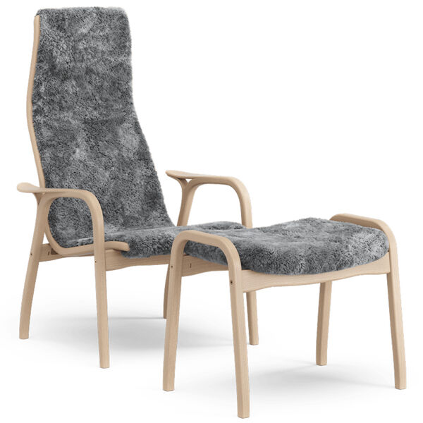 Lamino Lænestol med Fodskammel Fåreskind Scandinavian Grey / Lakeret Bøg