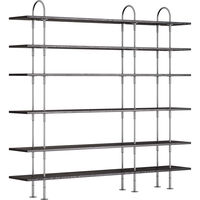 Keen Hyllsystem Med 6 Hyllplan 208 cm Satinpolerat Rostfritt stål / Svartbrunbetsad Ask