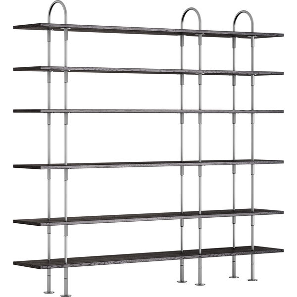 Keen Hyldesystem Med 6 Hylder 208 cm Satinpoleret Rustfrit stål / Sortbrun bejdset Ask