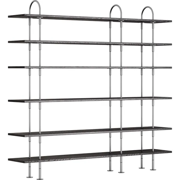 Keen Hyllsystem Med 6 Hyllplan 208 cm Satinpolerat Rostfritt stål / Svartbrunbetsad Ask