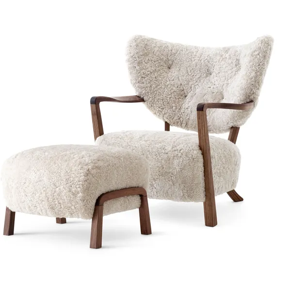 Wulff ATD2 Loungefåtölj + Fotpall Valnöt/Sheepskin Moonlight