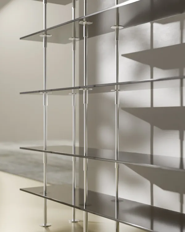Keen Hyldesystem Med 6 Hylder 208 cm Satinpoleret Rustfrit stål / Tonet Glas