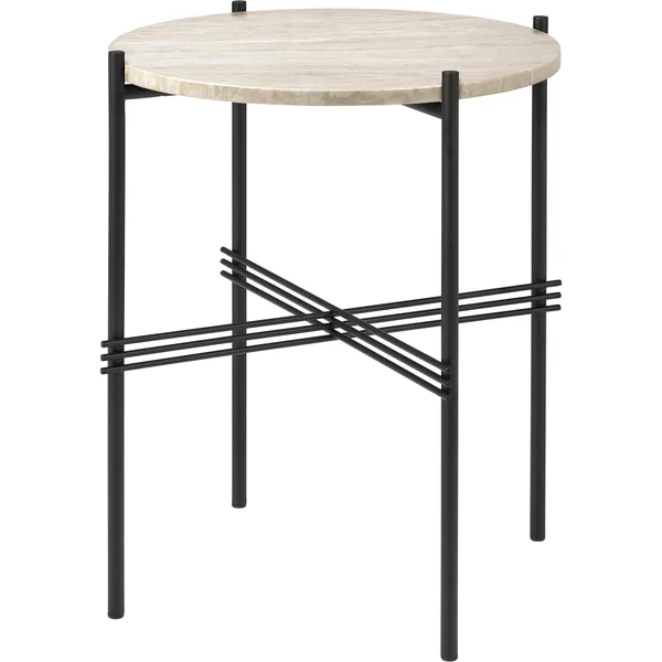 TS Outdoor Sidobord Ø40x51 cm Svart/Vit Travertin