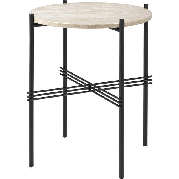 TS Outdoor Sidebord Ø40x51 cm Svart/Hvit Travertin