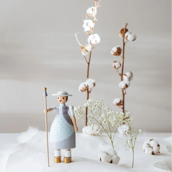 Shepherdess Træfigur Lyseblå