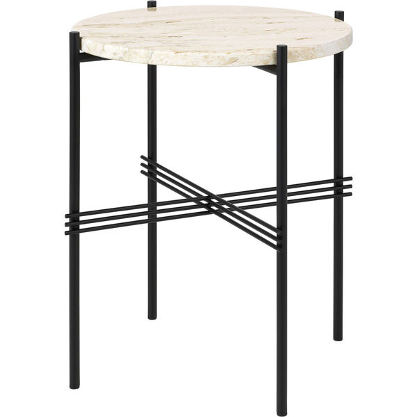 TS Sidobord 40 cm Svart / Neutralt vit Travertin