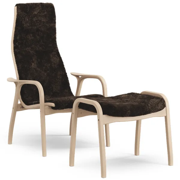 Lamino Fåtölj Med Fotpall Fårskinn Espresso / Lackad Bok