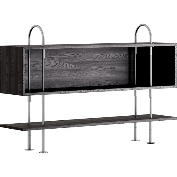 Keen Hyldesystem Med 1 Hylde / 1 Kassehylde 160 cm Satinpoleret Rustfrit stål / Sortbrun bejdset Ask