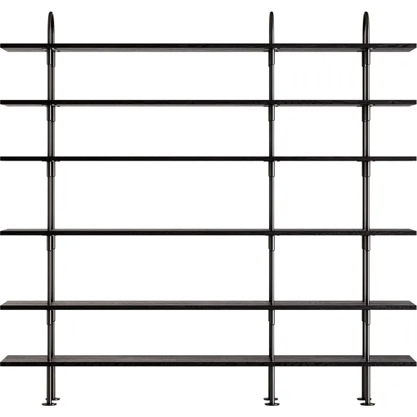 Keen Hyllsystem Med 6 Hyllplan 208 cm Svart Mässing / Svartbrunbetsad Ask