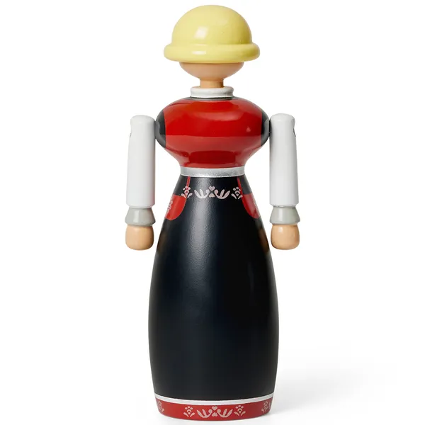 Norsk Bunad-Kvinna Träfigur Svart/Röd / Vit