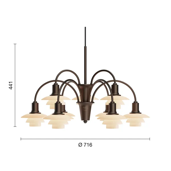 PH 1/1 Ljuskrona Med 9 Armar Centenary Edition Aged Brass / Dusty Terracotta