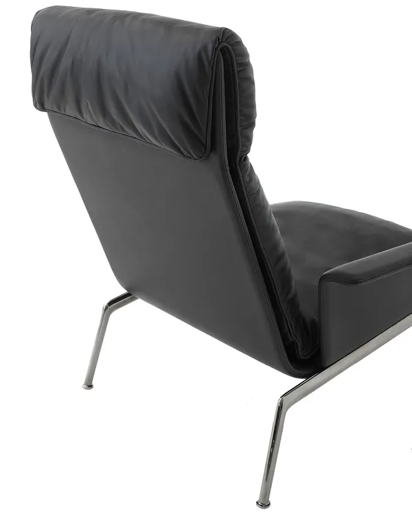 Muno LN17 Loungestol Høj Ryg Med Armlæn Dark Chrome / Sort Læder