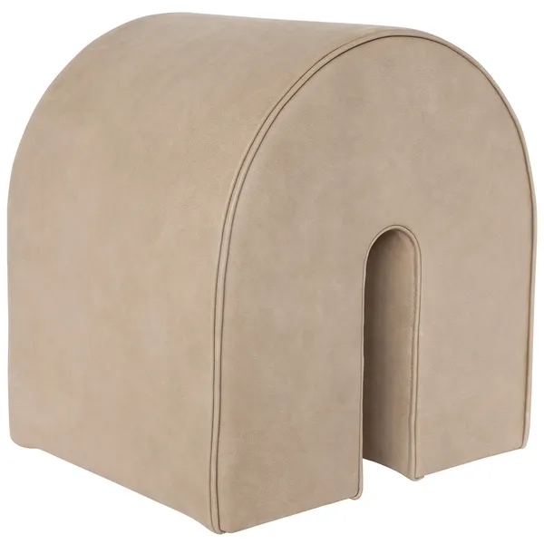 Curved Sittpuff Läder Ljusbrun