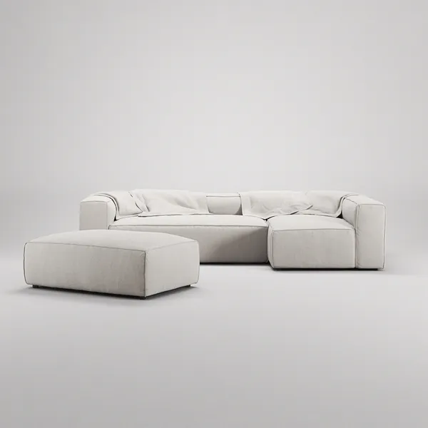 Grand 4-Seter Sofa Divan Høyre åpent endestykke med Fotskammel Moon White