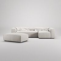 Grand 4-Seter Sofa Divan Høyre åpent endestykke med Fotskammel Moon White