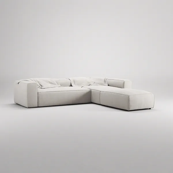 Grand 4-Seter Sofa Divan Høyre åpent endestykke med Fotskammel Moon White