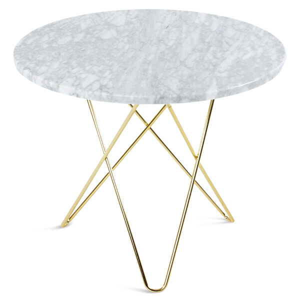 O Matbord Ø80 cm Mässingsunderrede Vit Marmor