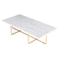 Ninety Soffbord 120x60x30 cm Mässingsunderrede Vit Marmor