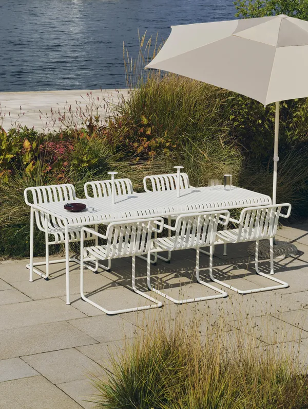 Palissade Cantilever Armchair Cream white powder coated steel
