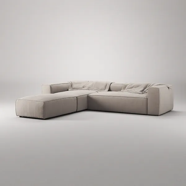 Grand 4-Sitssoffa Divan Vänster öppet avslut Med Fotpall Minetyg Sandshell Beige