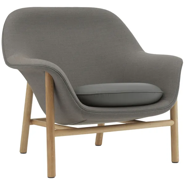 Drape Lounge Chair Low Grey Steel Lænestol Skum Fremstillet af tekstil Fremstillet af læder Ramme i egetræ Grå