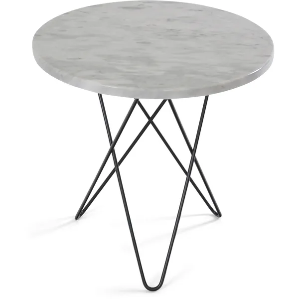 Tall Mini O Side Table Ø50 cm Black frame/White marble