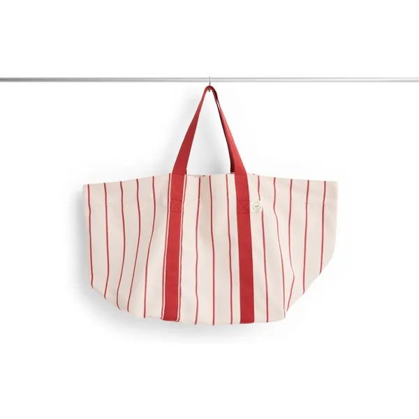 Outdoor Market Picnic Bag Medium Beige With Red Stripe