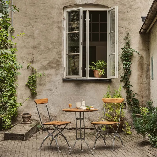 Bryggeribord Ø60 cm Obehandlad Teak / Varmförzinkat Stål