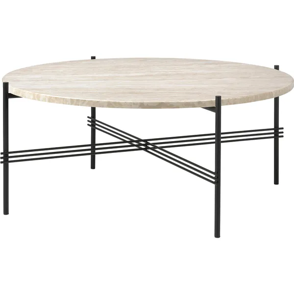 TS Outdoor Soffbord Ø80x35 cm Svart/Vit Travertin