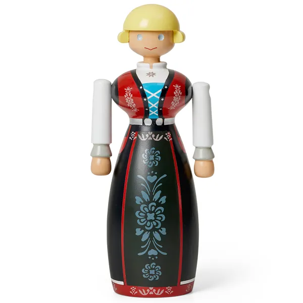 Norsk Bunad-Kvinna Träfigur Svart/Röd / Vit