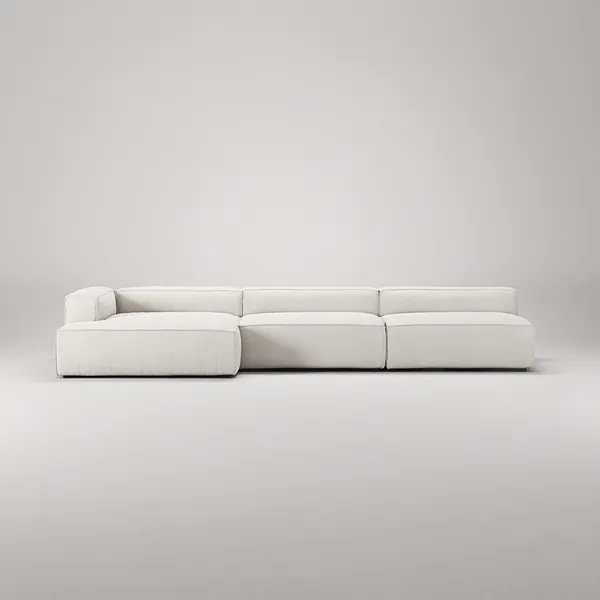 Grand 5-Sitssoffa schäslong Vänster Bouclétyg Steam White