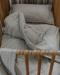 Gingham Sky Blue Muslin Bäddset Junior 100x130 + 35x55 cm