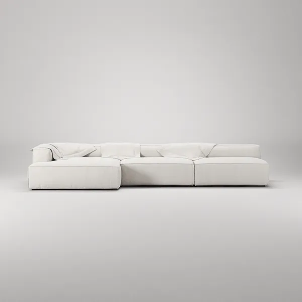 Grand 5-Sitssoffa schäslong Vänster Bouclétyg Steam White
