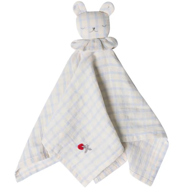 Gingham Sky Blue Muslin Koseteppe Bjørn