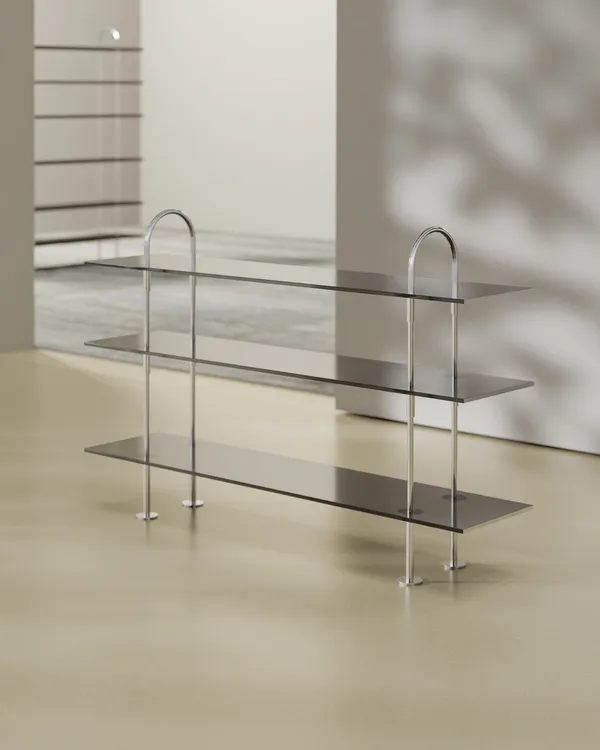 Keen Hyldesystem Med 3 Hylder 160 cm Satinpoleret Rustfrit stål / Tonet Glas