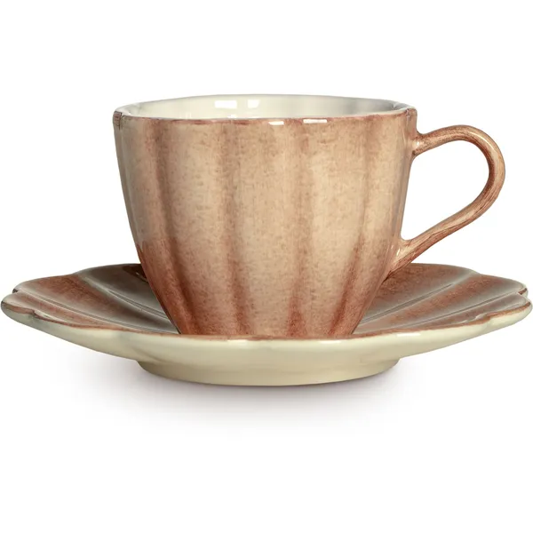 Oyster Kopp med Tallerken 25 cl Cinnamon