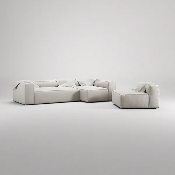 Grand 4-Seter Sofa Divan Høyre med Lenestol Moon White