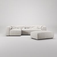 Grand 4-Sitssoffa Divan Vänster öppet avslut Med Fotpall Minetyg Moon White
