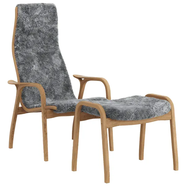 Lamino Lænestol med Fodskammel Fåreskind Scandinavian Grey / Olieret Egetræ