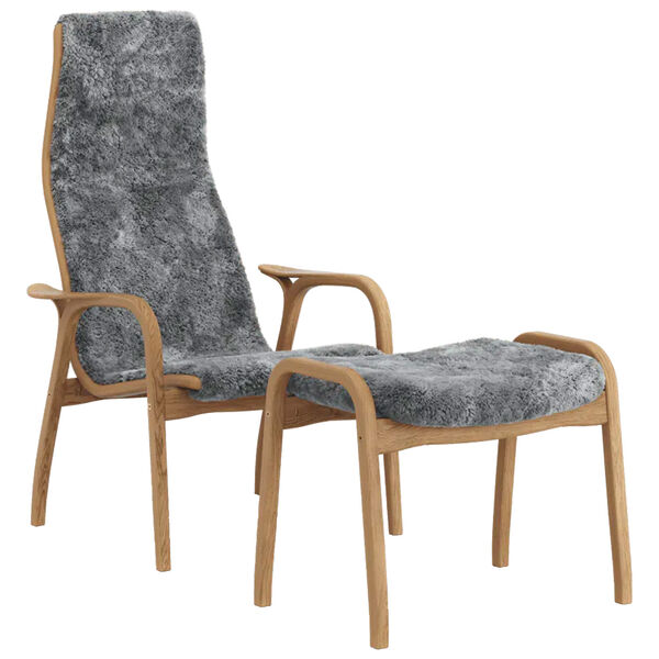 Lamino Lænestol med Fodskammel Fåreskind Scandinavian Grey / Olieret Egetræ