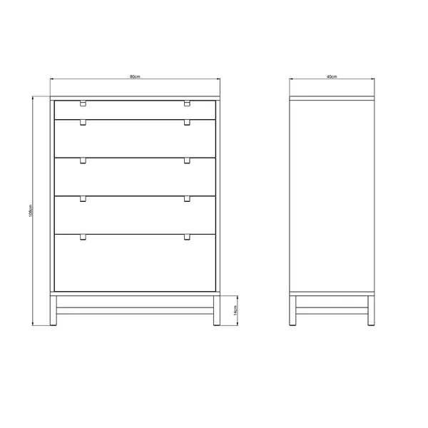 Falsterbo Lipasto Viisi Laatikkoa 80x40x108 cm Valkoinen