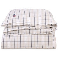 Checked Cotton Poplin Dynetrekk Hvit / Beige / Marineblå 220x220 cm